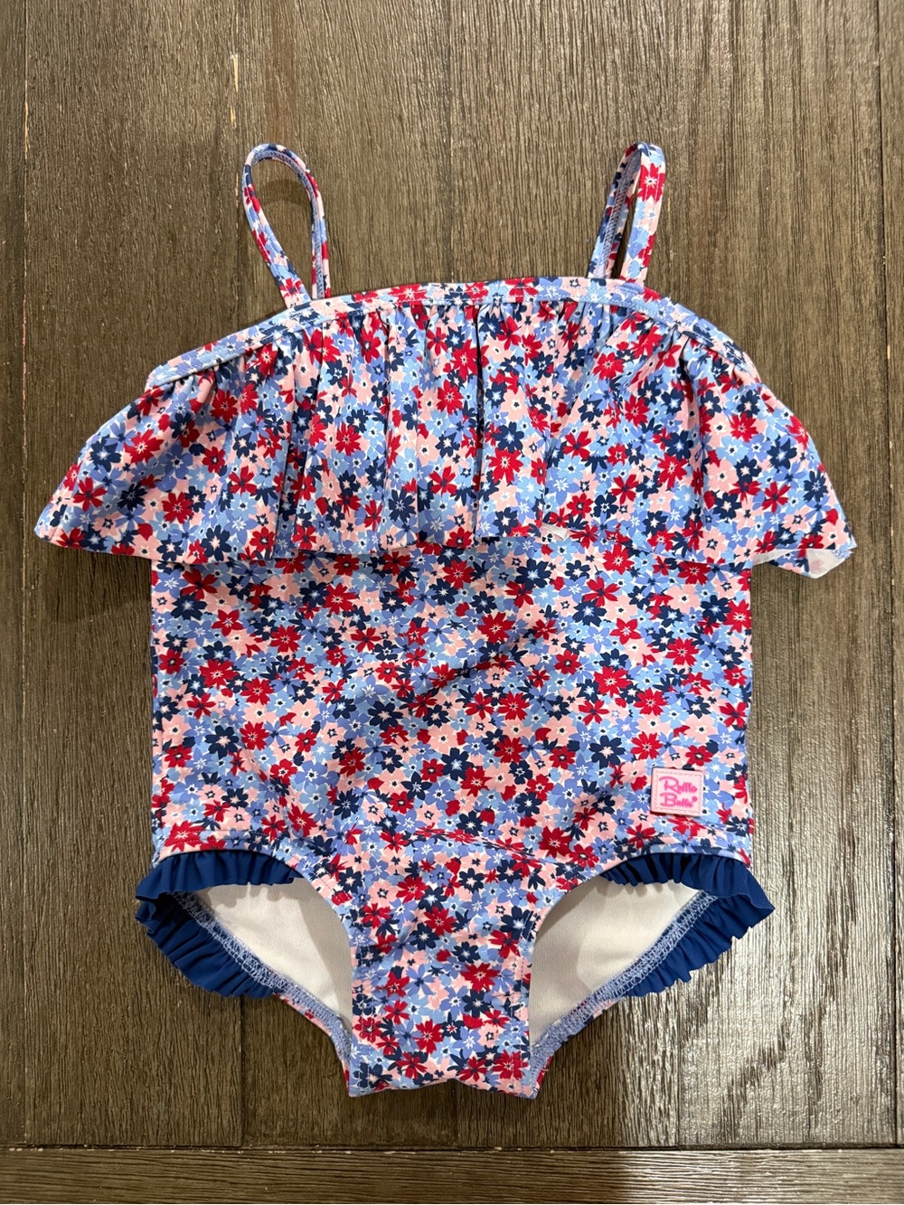 Ruffle Butts Red, Blue, and Pink Floral Ruffle One-Piece Swimsuit